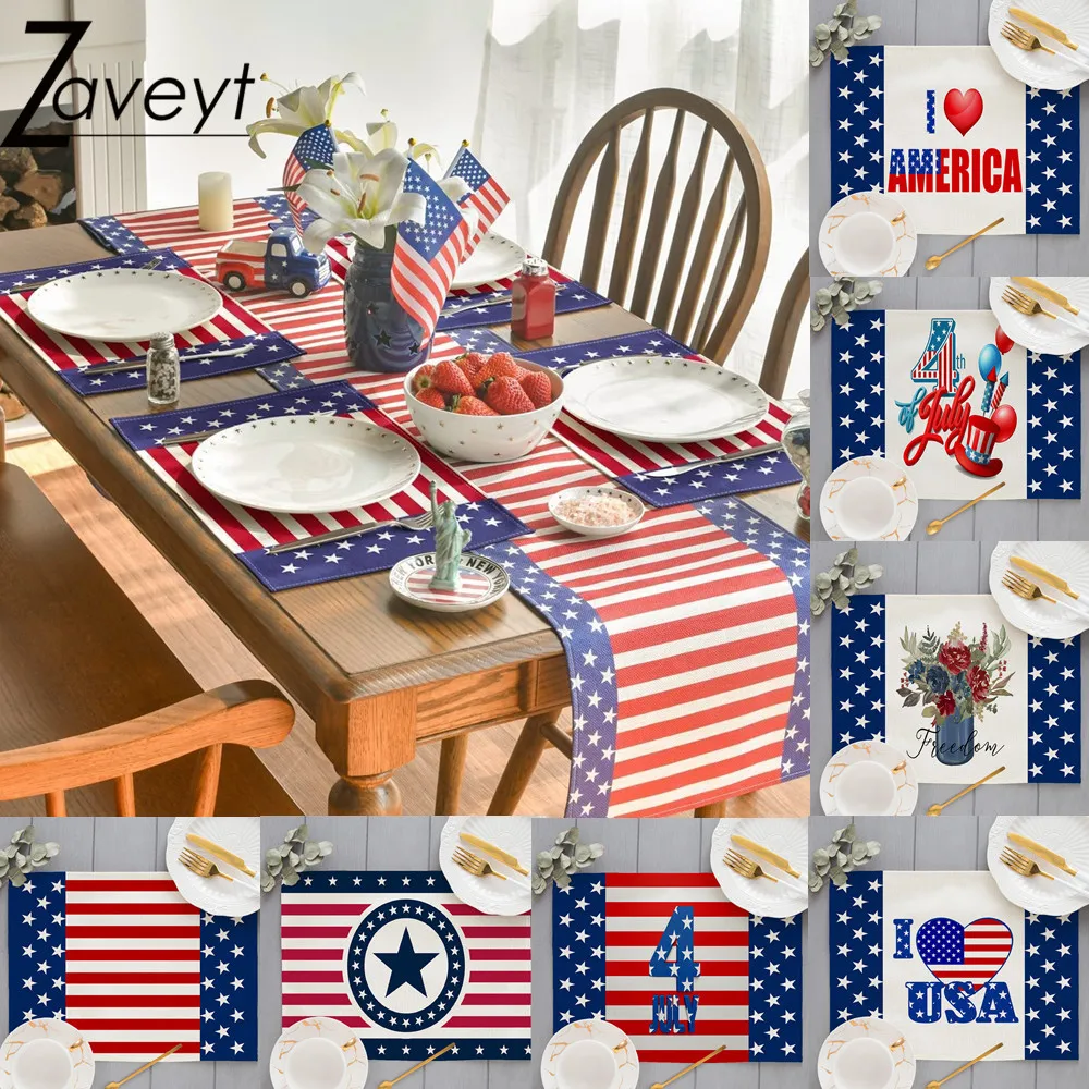 

Stripes and Stars 4th of July Independence Day Placemats for Dining Table 12x16Inch Summer Seasonal Holiday Washable Dinning Mat