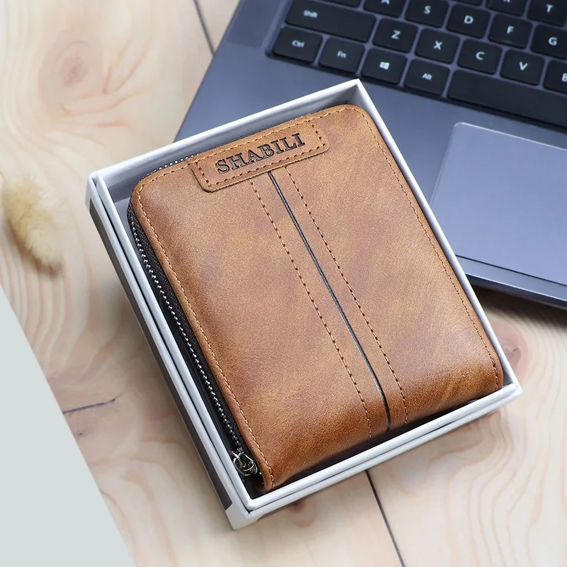 

Men PU Leather Wallet Zipper Purse Mini Card Holder Male Solid Color Coin Purse Simple Portable Money Bag Classic Clutch Bag
