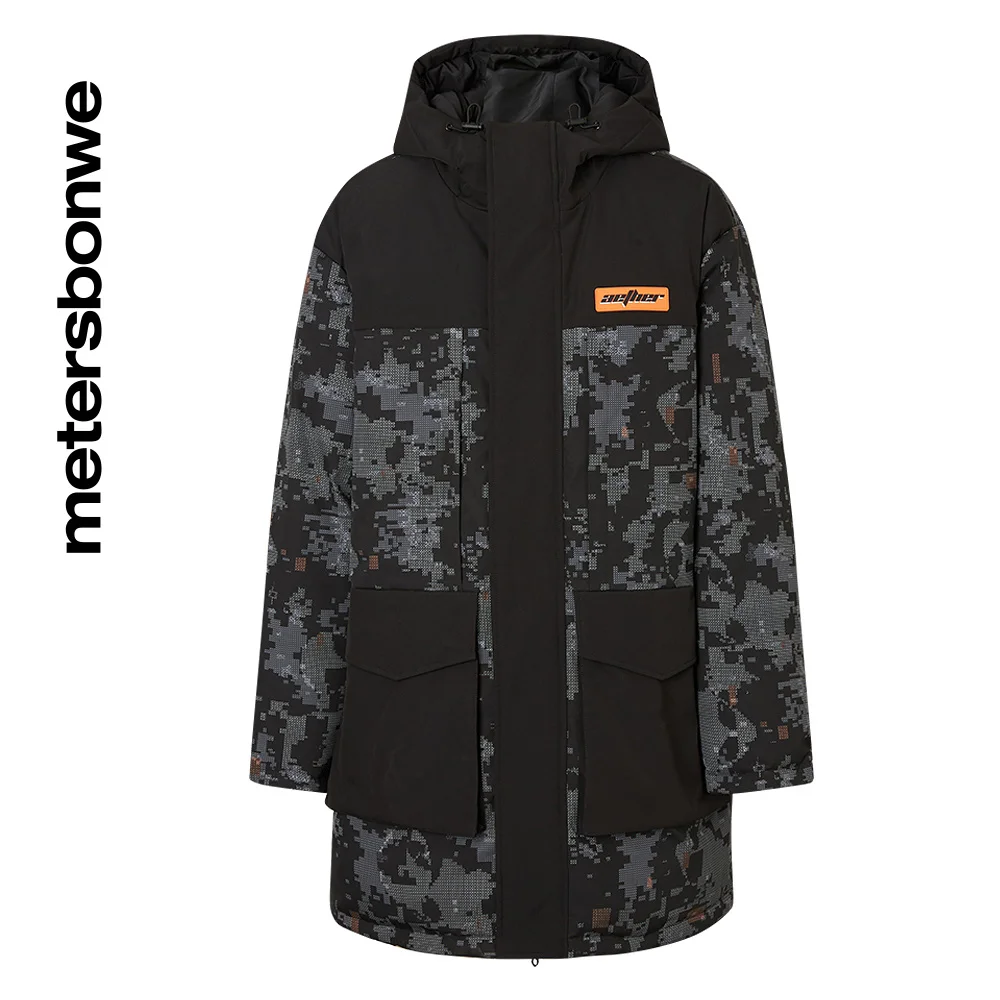 Metersbonwe Long Hooded Down Jacket Men Winter Camouflage Cargo Pocket Down Coat Male Fashion Overcoat Outerwear Warm Coar Brand