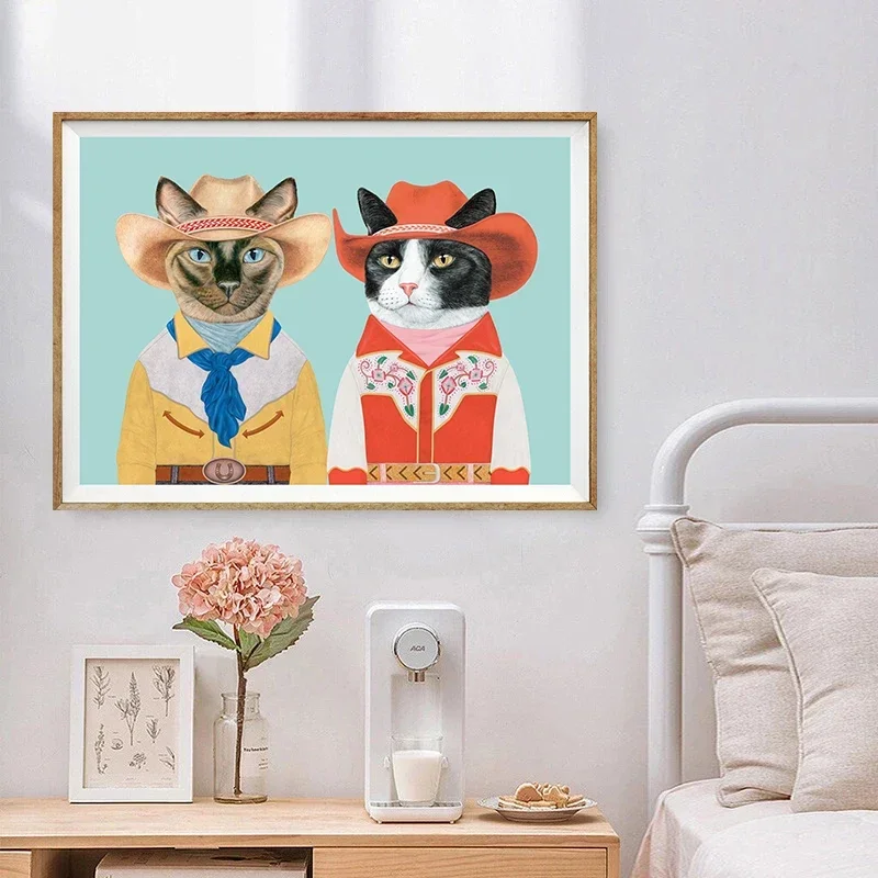 Красочный постер Родео два кота ковбойский холст картина эстетическое настенное