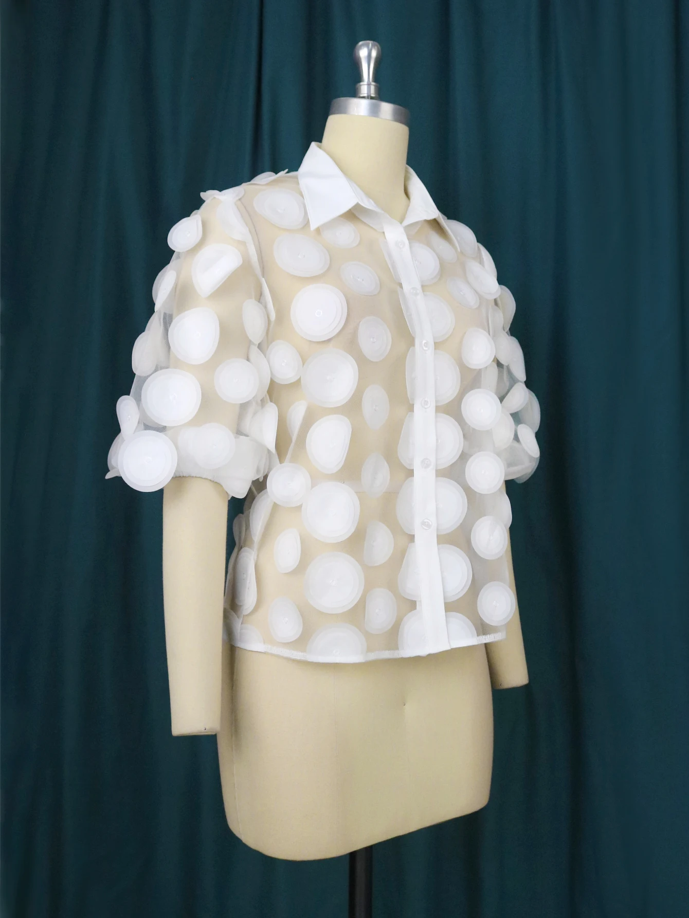 White Plus Size Tops Turn Down Collar Sexy See Through Dot Half Sleeve Sexy Shirts for Women Evening Club Party Blouses 3XL 4XL
