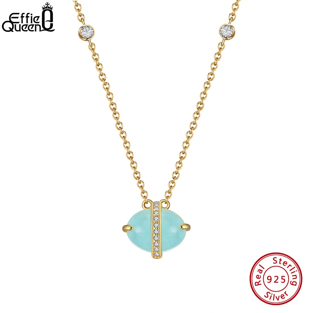 

Effie Queen 100% Natural Aquamarine Pendant Solid 925 Silver Gemstone Necklace for Women Girls 14K Gold Plated Jewelry GMN04