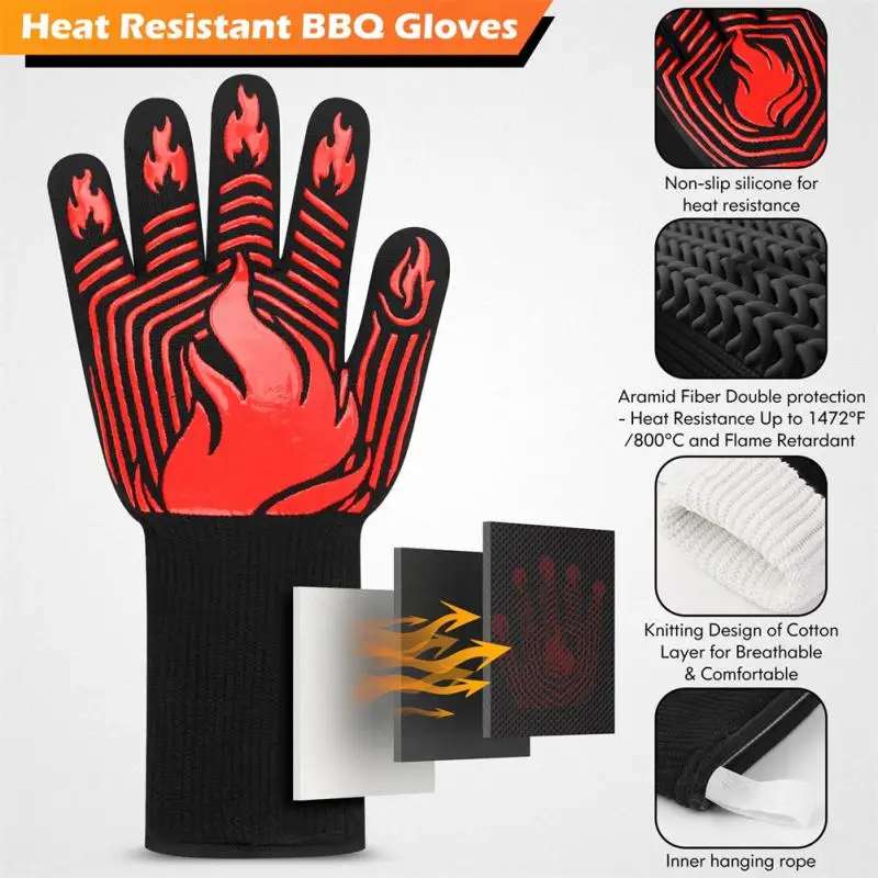 

Перчатки для барбекю, 1 пара, перчатки для микроволновой печи, устойчивые к высоким температурам, перчатки для барбекю, рукавицы для духовки, огнестойкие Нескользящие перчатки 500, 800 градусов