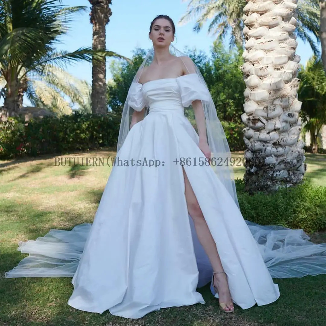 

Strapless Wedding Dresses Slit A-Line Open Back Sweep vestido de novia Bridal Gowns for Women