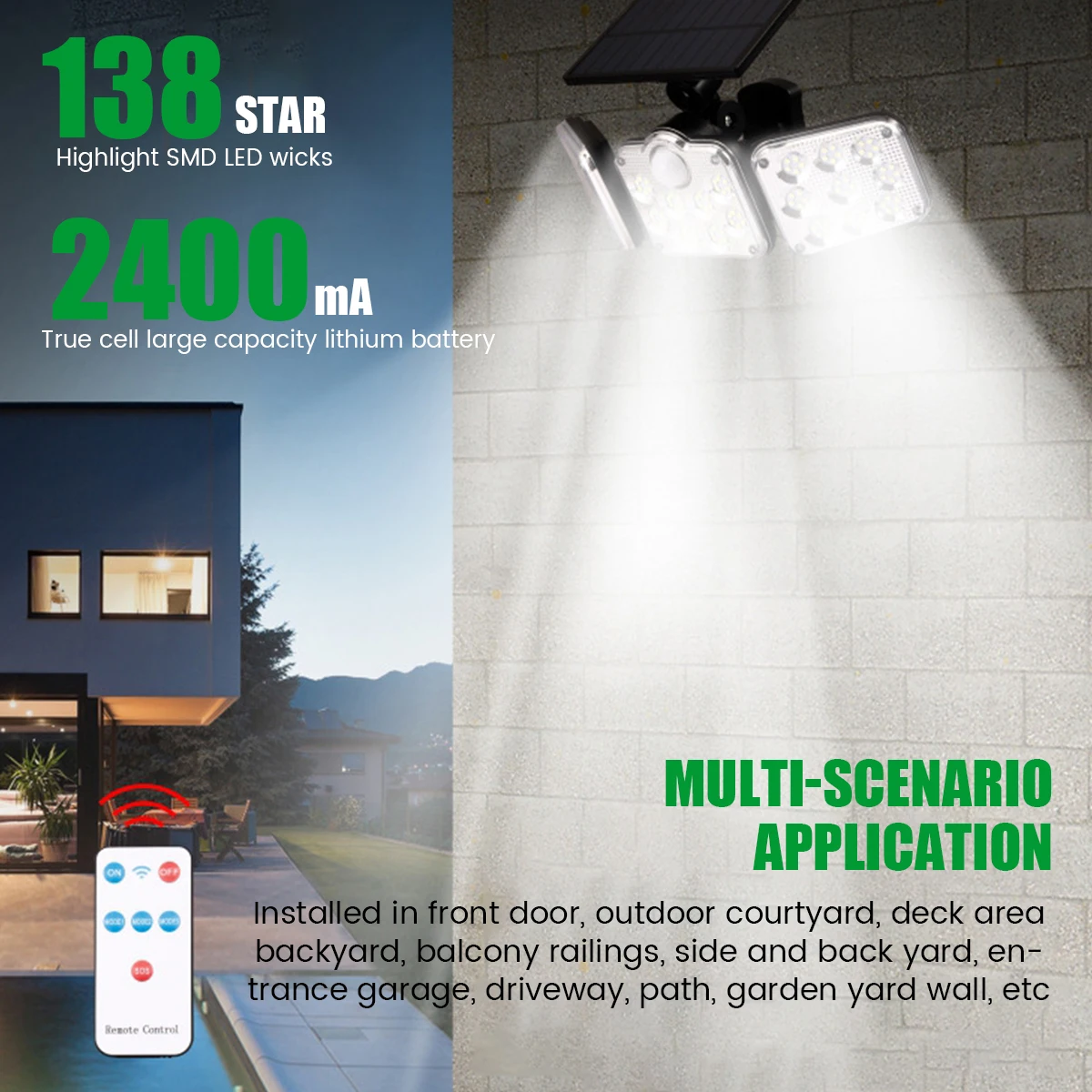 

Super Bright Solar Light Street Light Outdoor Lighting 3 Heads Motion Sensor Light with Remote Control Outdoor Garden Lighting