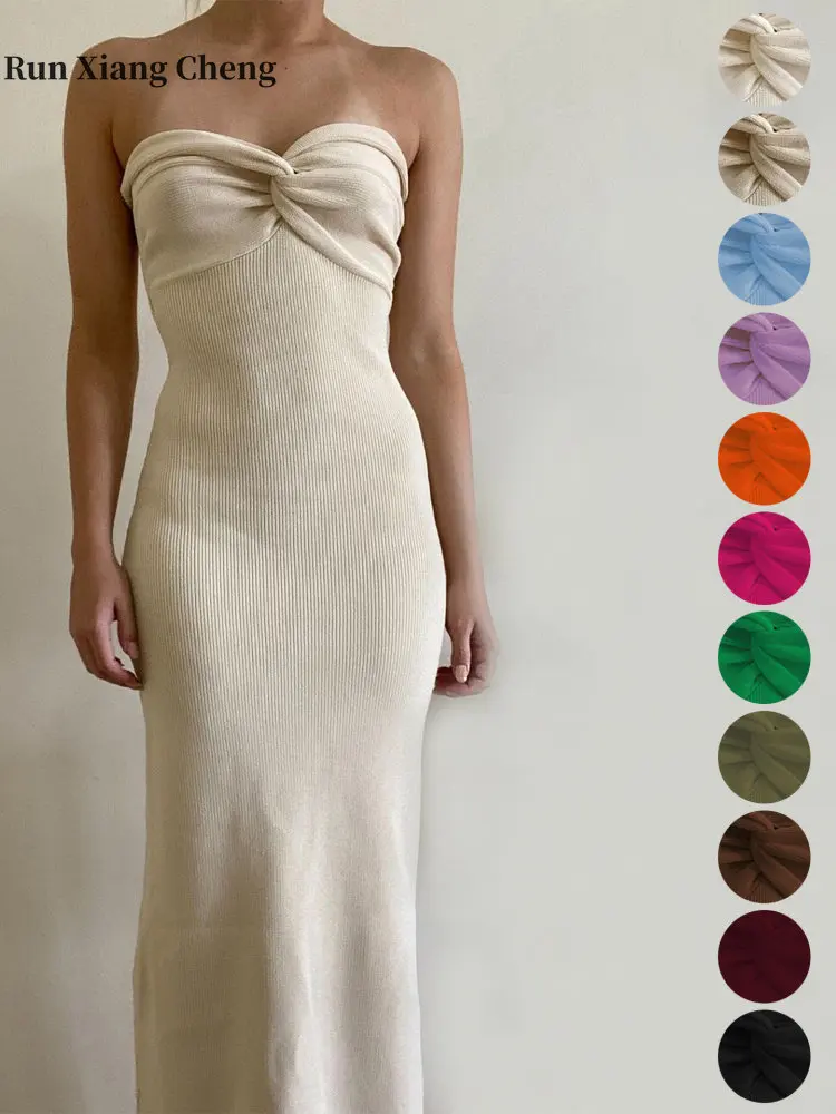 

Spring Summer Women's Dress 2023 New Chic and Elegant Sexy Knitted Cross Pretty Fashion Wrapped Chest Knitted Long Split Skirt