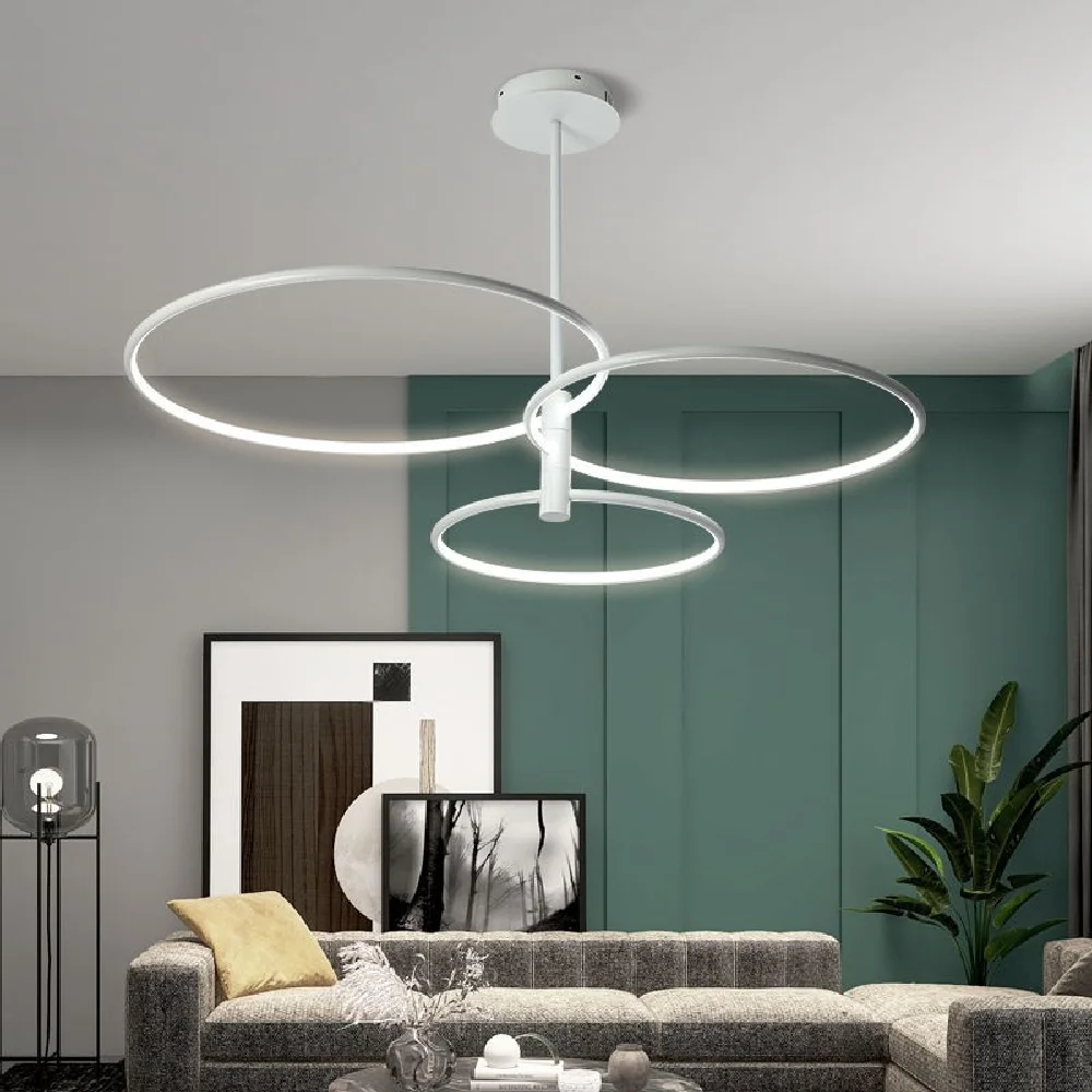 

Minimalist Black / White LED Chandelier Modern Dining Living Room Round Rings Lighting Hanging Fixures Bedroom Lobby New Lamps