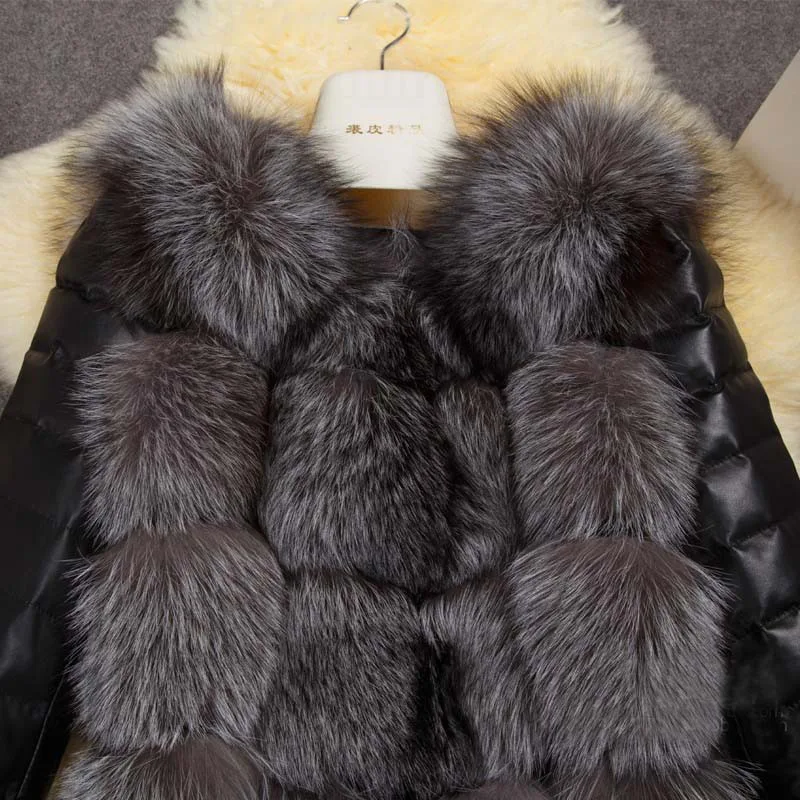 2022 Autumn and Winter Mid-length Fur Imitation Fox Fur PU Sleeve Jacket Slim Ladies Large Size 4XL Wholesale Faux Fur Coat