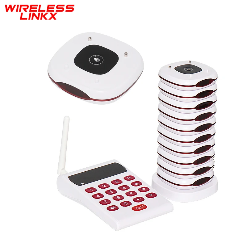 WirelessLinkx White Restaurant Pager Wireless Calling Paging System 10 Coaster Beepers Buzzers For Cafe Church Clinic Food Court