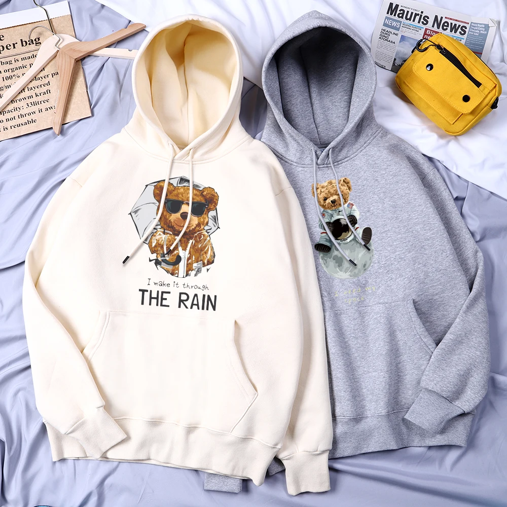 

Мужская толстовка с надписью «I Make It Through The Rain» и принтом медведя, модная мягкая спортивная одежда, флисовая одежда, большой размер, теплый му...