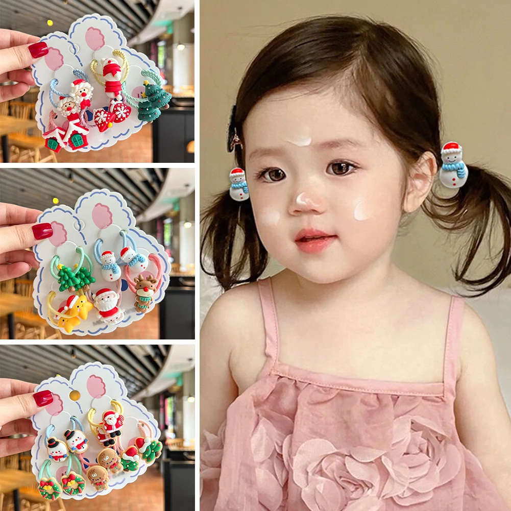 

2pcs New Cute Cartoon Christmas Elk Elastic Hair Bands Rubber Hair Rope Tie Girls Hair Scrunchie Ponytail Holder Gum Accessories