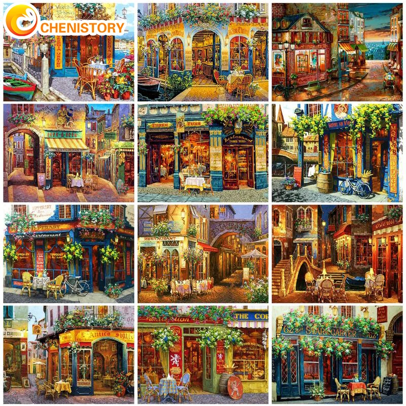 

CHENISTORY City Scenery Oil Painting By Numbers Street DIY Paint By Numbers On Canvas 60x75cm Frameless Number Paintings