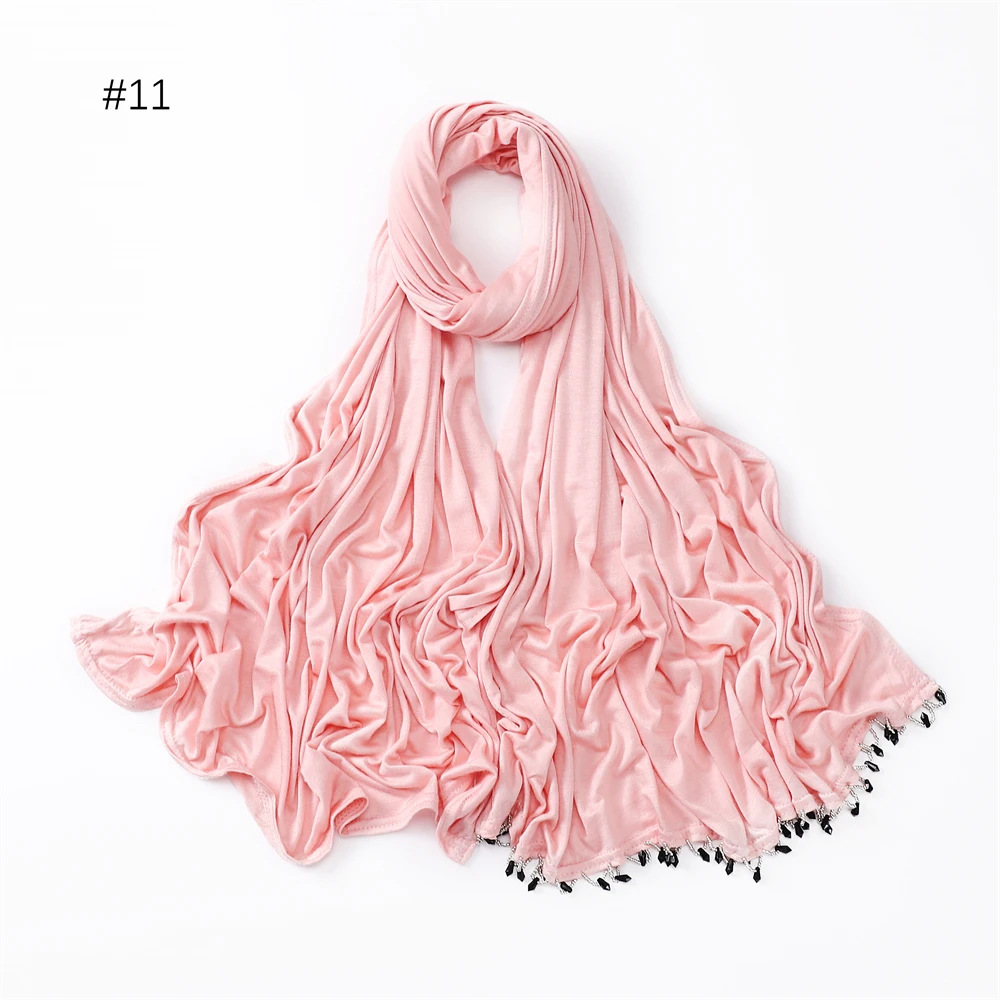 Модный хлопковый трикотажный шарф-хиджаб из модала с бисером ручной работы