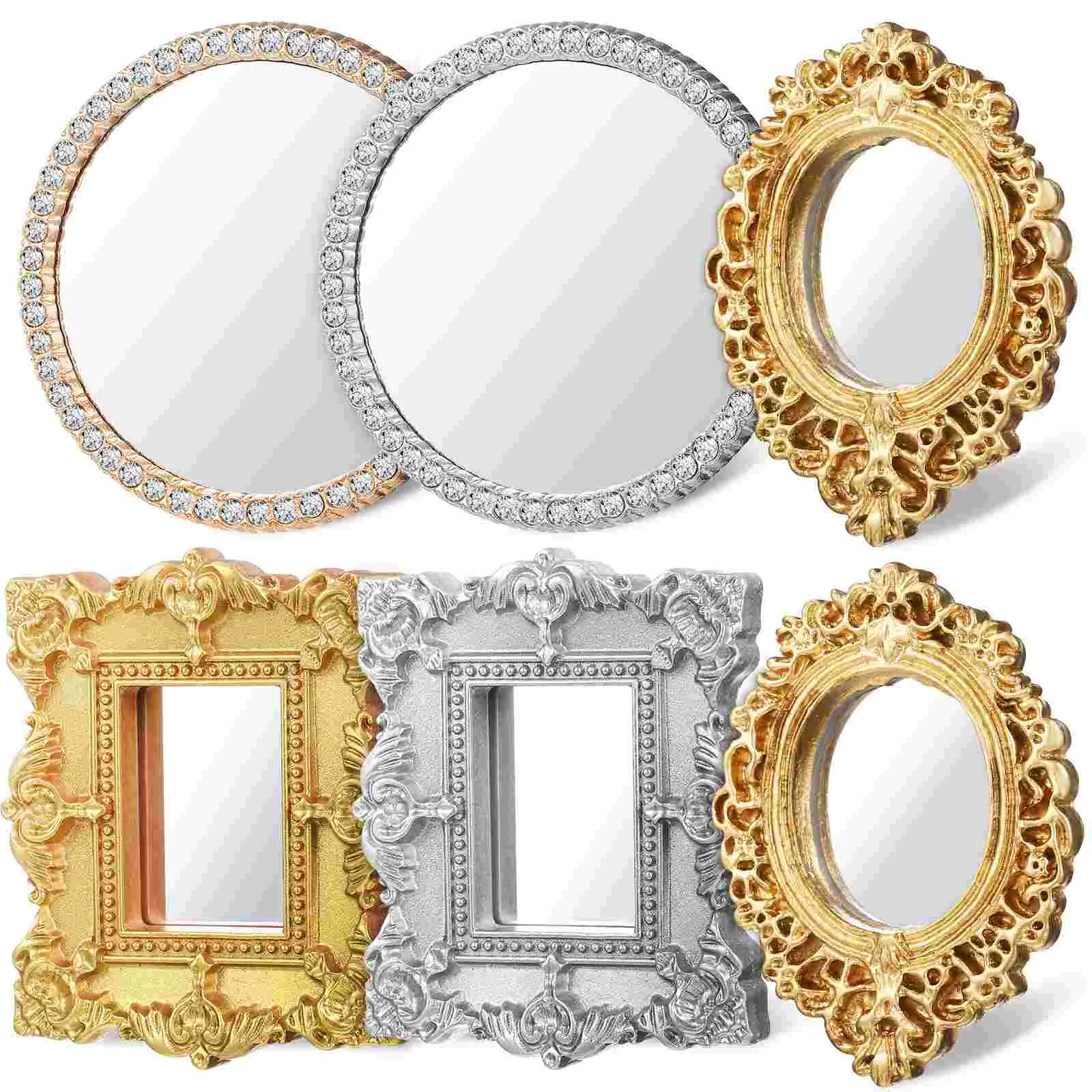 

6 Pcs Vintage Wall Mirror Mini Classic House Decor Furniture Accessories Toy