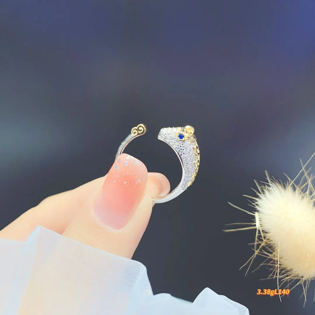 

925 Silver Vivid Cheetah Ring with Micro Full Diamond Opening Couple Male Tiger Animal