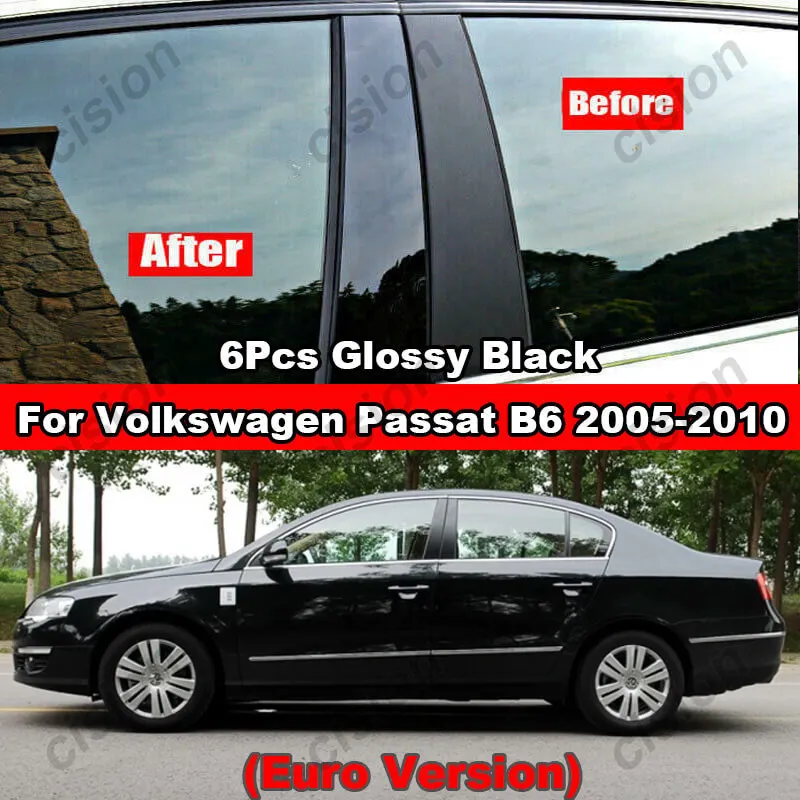 6x углеродное волокно, черная Автомобильная дверь, окно, колонна BC, столб, отделка, материал ПК, наклейка для Volkswagen VW Passat B6 B7 B8 2005-2022