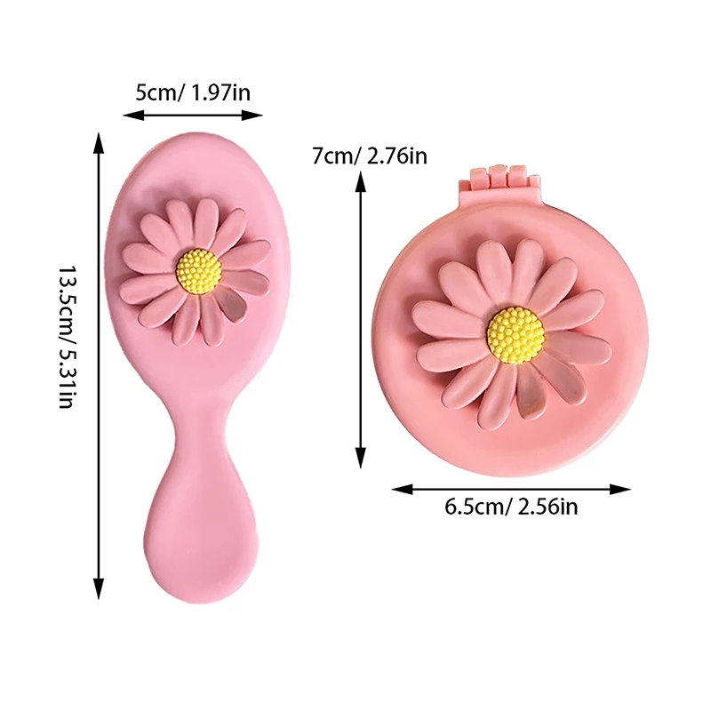 Симпатичная цветная расческа Ромашка с зеркалом складная массажная подушкой