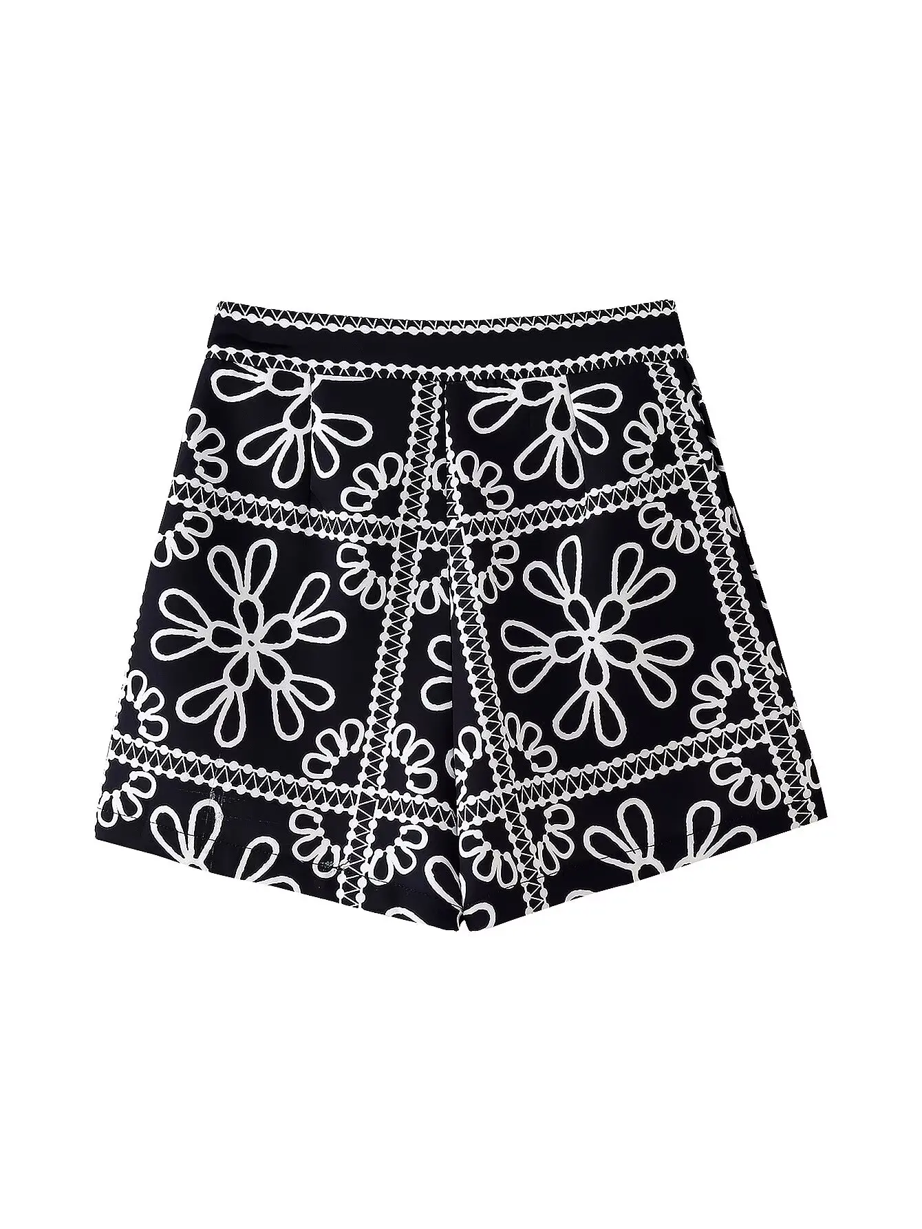 Брюки женские короткие черно-белые с принтом на молнии сбоку