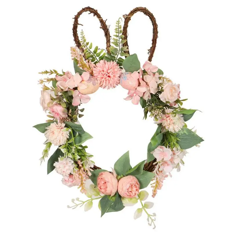 

Easter Bunny Wreath Cute 17.7in Artificial Easter Rabbit Wreaths For Front Door Easter Rabbit Curl Flowers Greens With Pastel