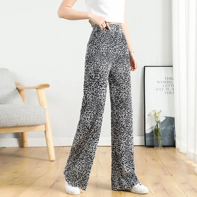 

Women 2022 Spring Summer New Casual Pants Female Loose Wide Leg Print Pants High Street All-match Ladies Fashion Trousers F62