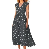 new summer pleated high waist dress womens elegant knee length polka dots dresses female office dinner party vestidos