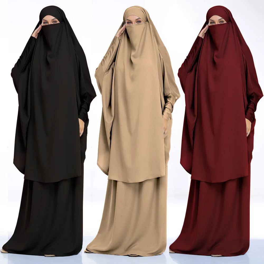 

Eid Ramadan Muslim Sets Two Piece Prayer Garment Nida Dubai Abaya Dress Women Jilbab Long Khimar Robe Kaftan Niqab Islam Clothes