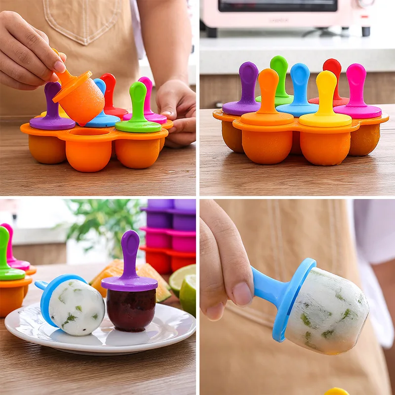 

Ice Cream Ice Pops Mold Food Grade Silicone Popsicle Mould Icemaker Baby DIY Food Supplement Tools Fruit Shake Accessories