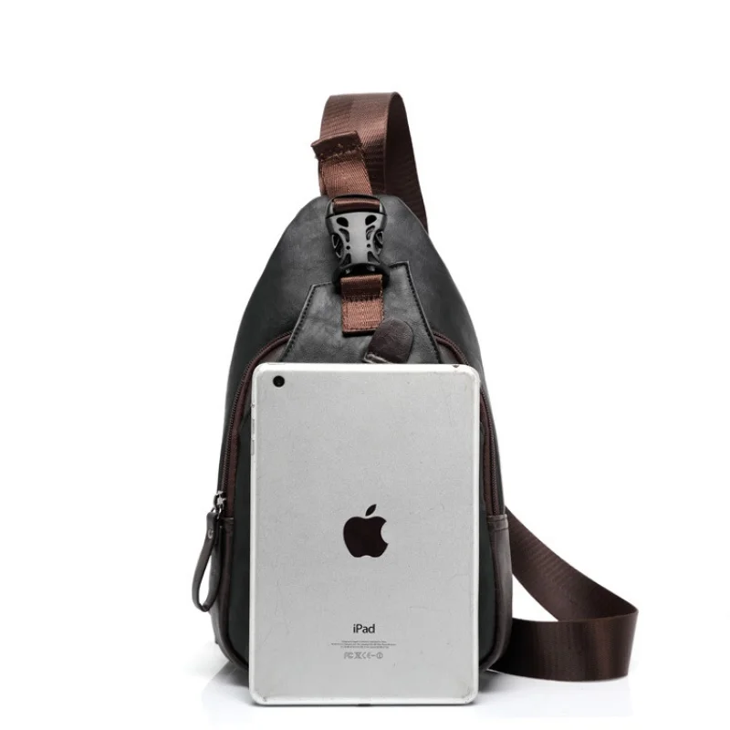 New Vintage Men's Chest Bag Korean Style PU Leather Shoulder Bag Fashion Boys Crossbody Bag Casual Sling Bag For Men