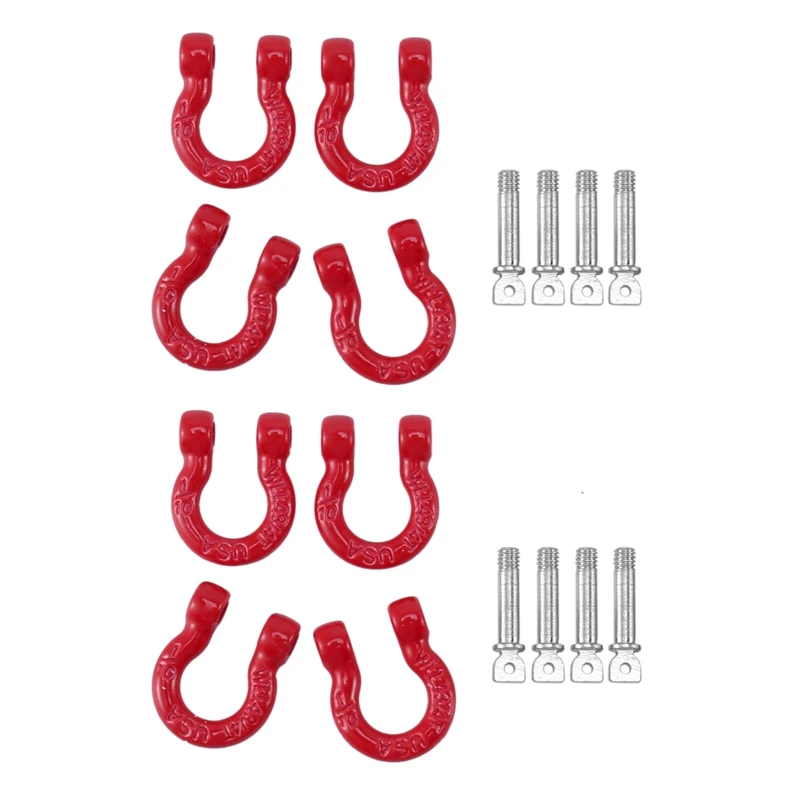 

8Pcs Red Metal Bumper D-Ring Tow Hook For 1/10 RC Crawler Car Traxxas TRX-4 Axial SCX10 90046 D90