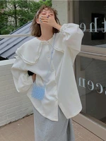 deeptown korean fashion solid hoodies women harajuku oversized sweatshirts peter pan collar long sleeve chic tops preppy style
