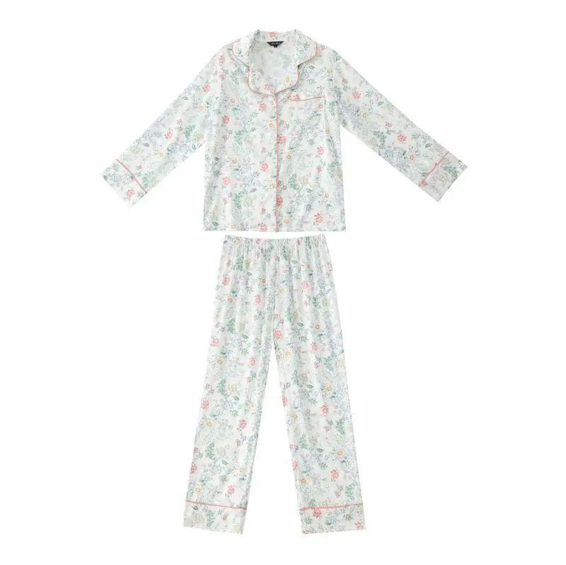 Pajamas women's summer style ice silk long-sleeved trousers high-end homewear suit  женское бельё  pijamas