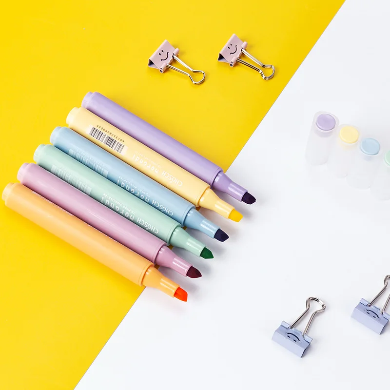 

6/8 PCS Soft Tip Highlighter Pens Kawaii Candy Color Manga Markers Midliner Pastel Macaron Morandi Highlighter Set Stationery