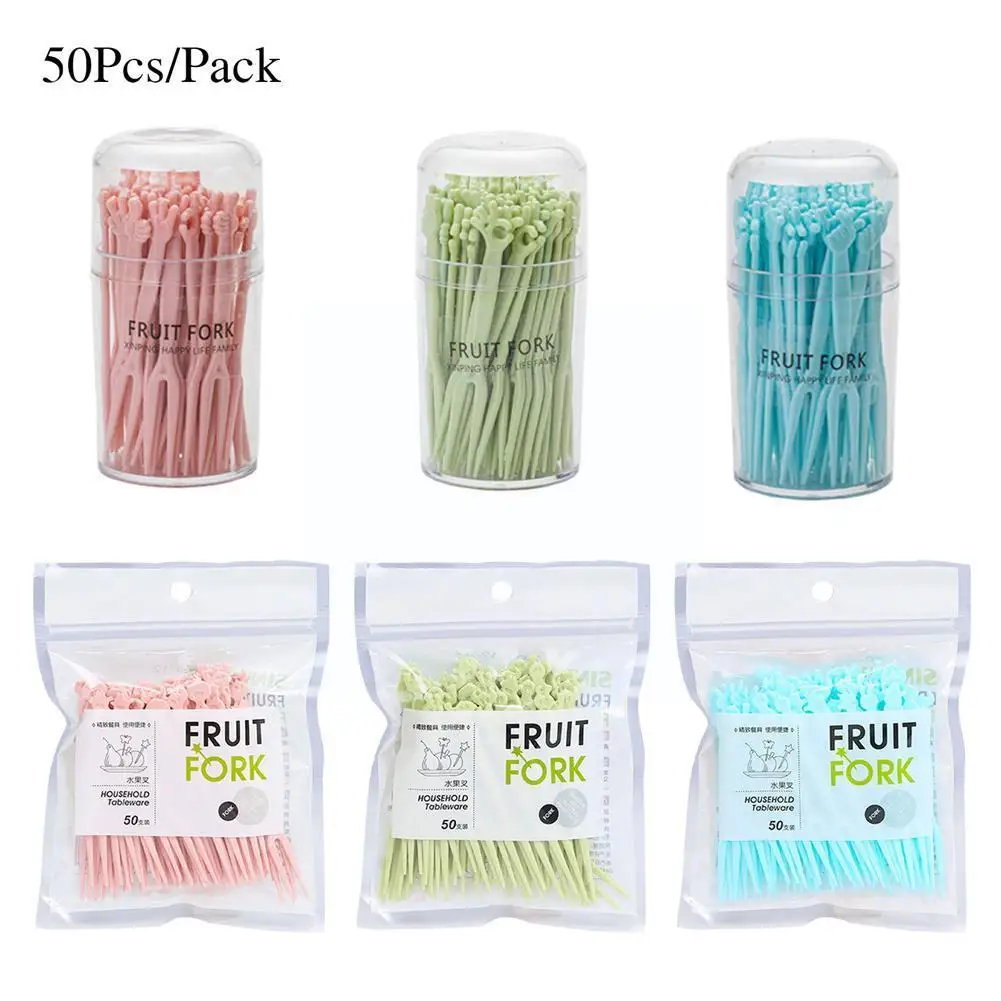 

50pcs Fruit Fork Cake Dessert Food Fruit Pick For Party BBQ Sticks Picks Skewer Set Children Home Dining Snack Forks S8H9