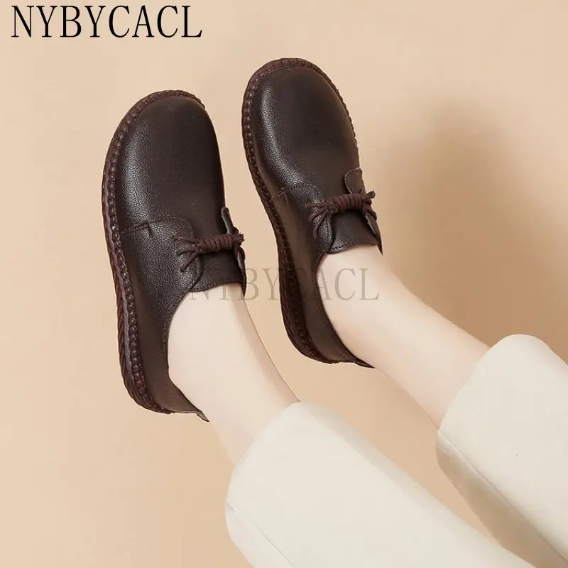 

Top Quality Genuine Leather Moccasins Women Spring Fall Fashion Braided Flats Plus Size 41 Grandma Mom Cozy Loafers Soft Sole