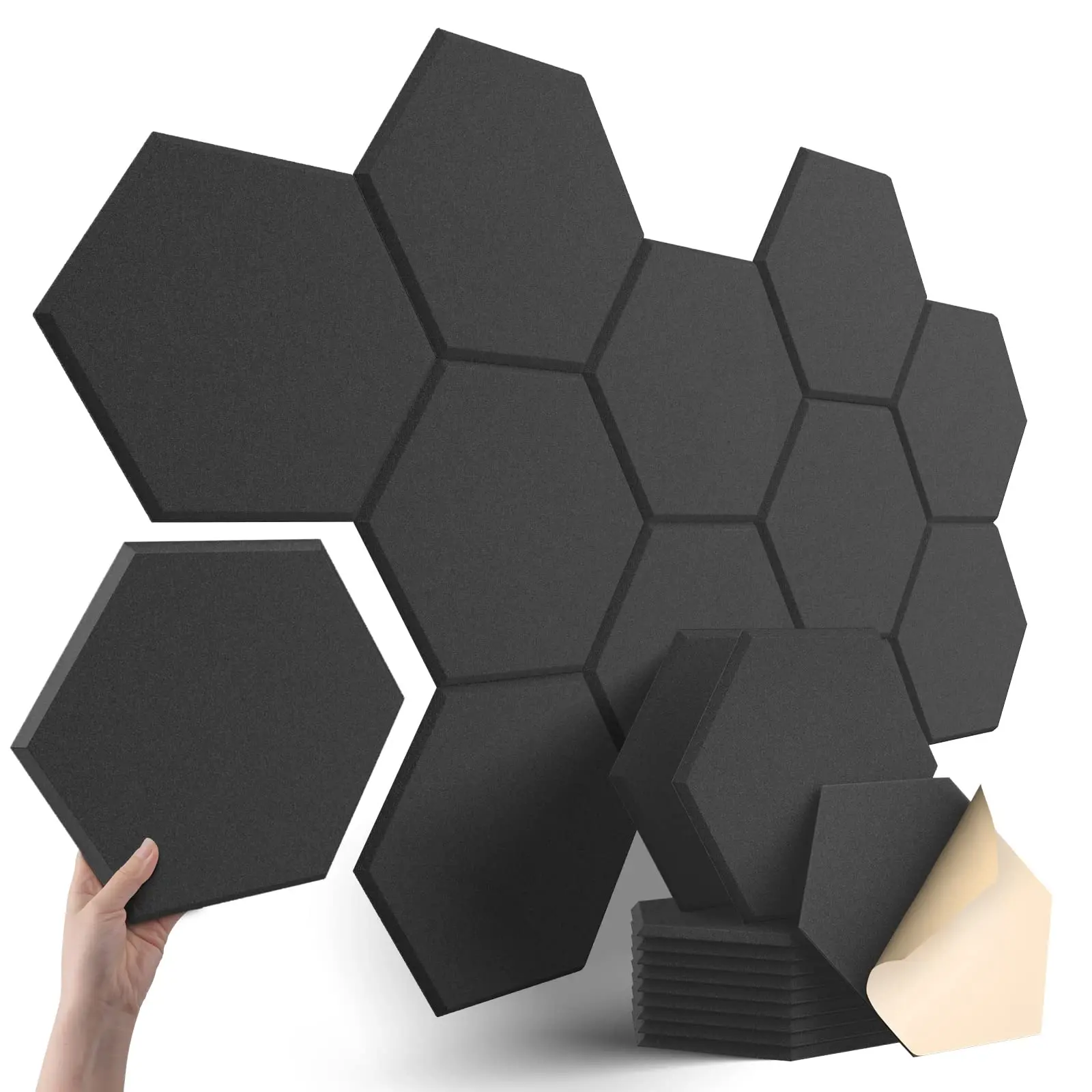 

16Pcs 30X26X15cm Self-adhesive Acoustic Panels Sound Proof Foam Panels Stylish Hexagonal Design Absorb Noise and Eliminate Echoe