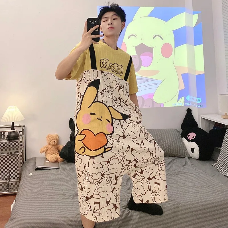 Summer Onesies Men Women Unisex Short Sleevee Cartoon Animal Nightdress Couple Pajamas Jumpsuit Cotton Sleepwear Onesie