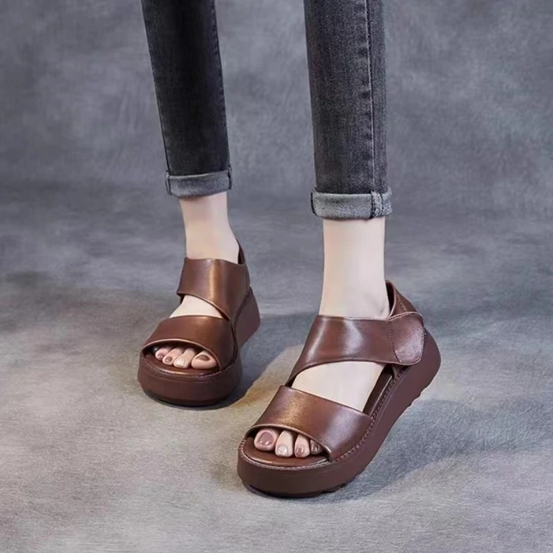 Женские сандалии Matsutake в стиле ретро универсальные дышащие римские на толстой