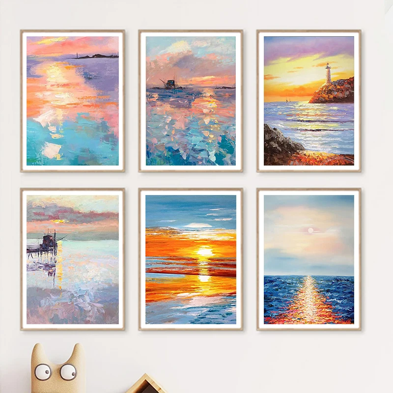 

Современная абстрактная картина восхода солнца, природный пейзаж, холст ручной работы, картина маслом, Настенная картина для гостиной, плак...