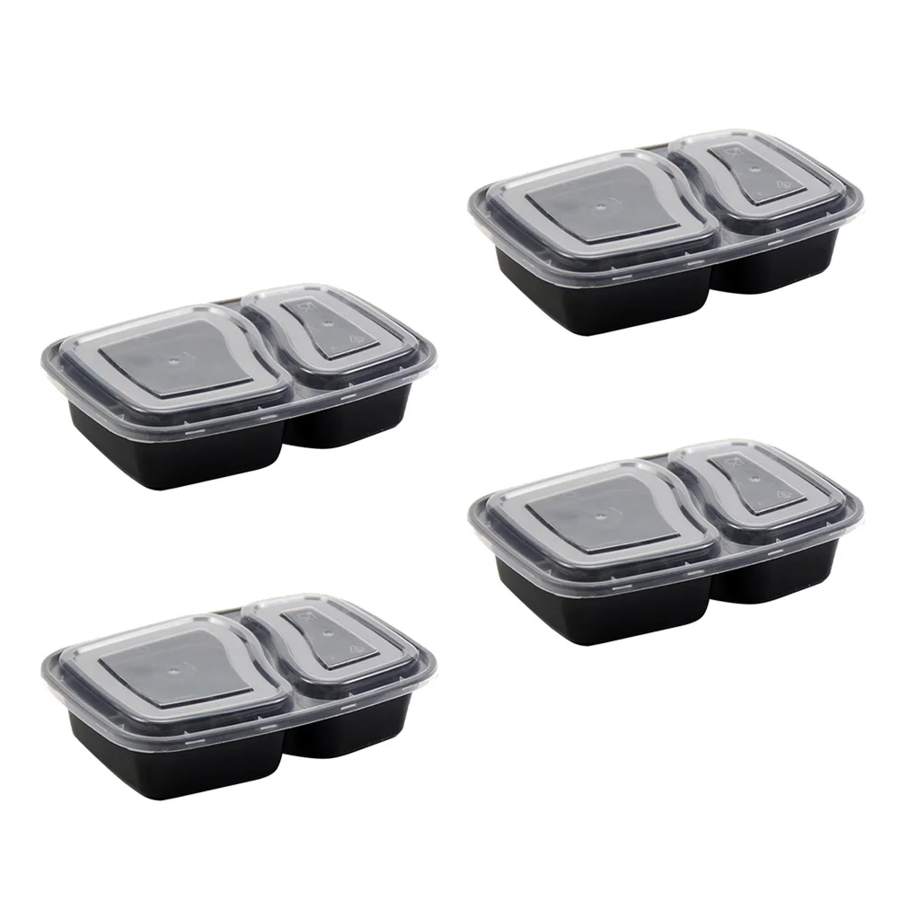 

Disposable Meal Prep Containers 2-compartment Food Storage Box Microwave Safe Lunch Boxes (Black, with Lid)