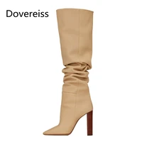 2022 winter woman fashion new sexy pure color apricot block heels boots leopard print over the knee boots 42 43 44 45 46 47 48