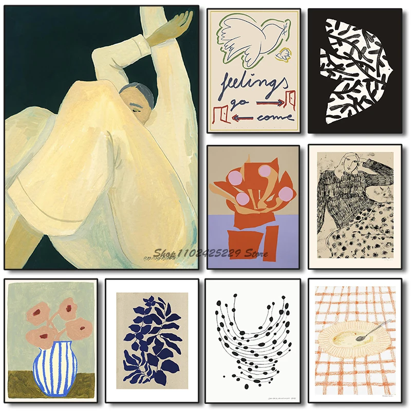 

Абстрактная женщина и голубь Геометрические линии ваза еды скандинавские плакаты холст печать живопись гостиная настенное Искусство укра...