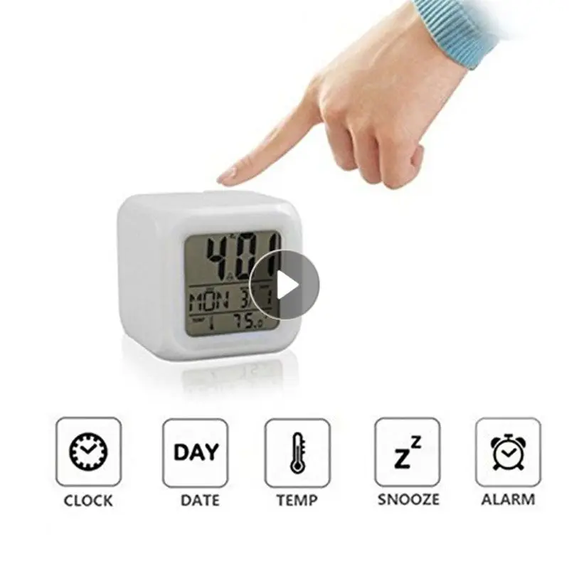 Fashion Electronic Clock Multifunction Digital Alarm Thermometer Glowing Cube 7 Colors Clock Kids Alarm