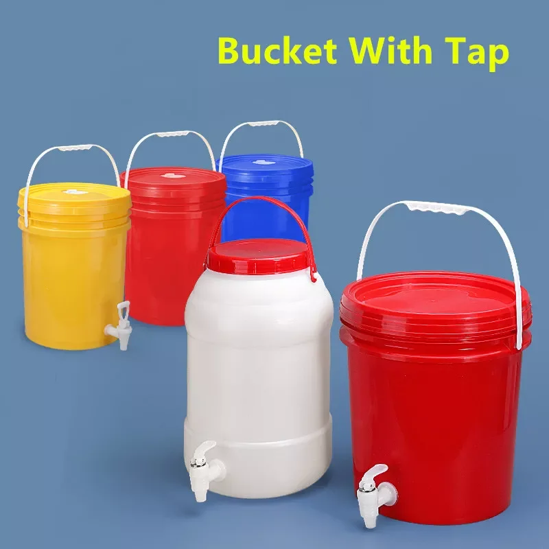 

NEW2023 High quality plastic bucket with lid and Tap Food Grade liquid container for water Oil Multifunctional family Tool