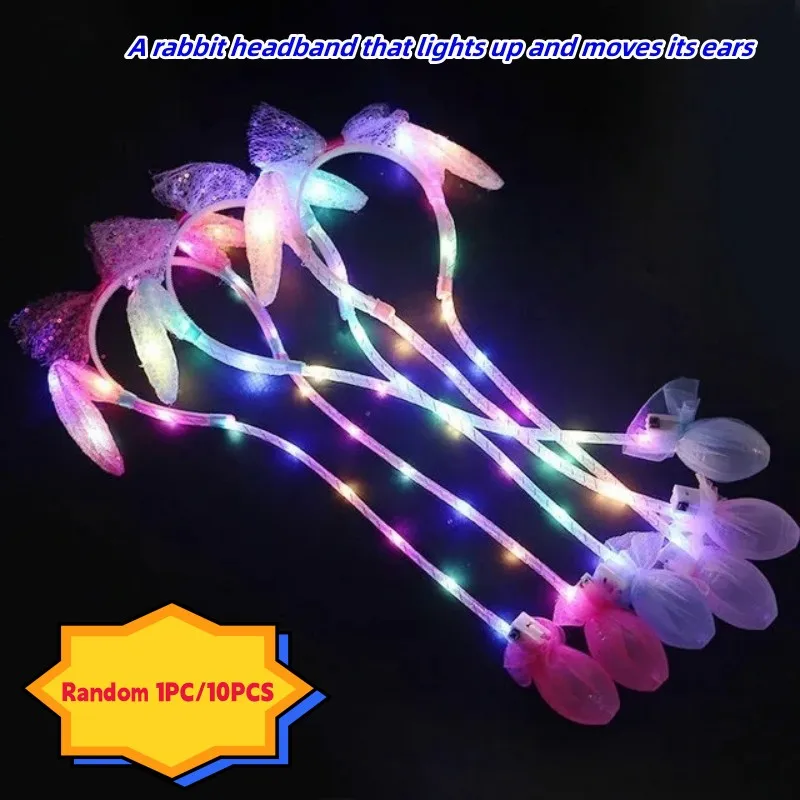 

1pc/10pcs Kawaii Luminous Led Rabbit Ears Hat Cute Kids Adult Hand Pinch Hat Moving Ears Festive Atmosphere Funny Small Gift