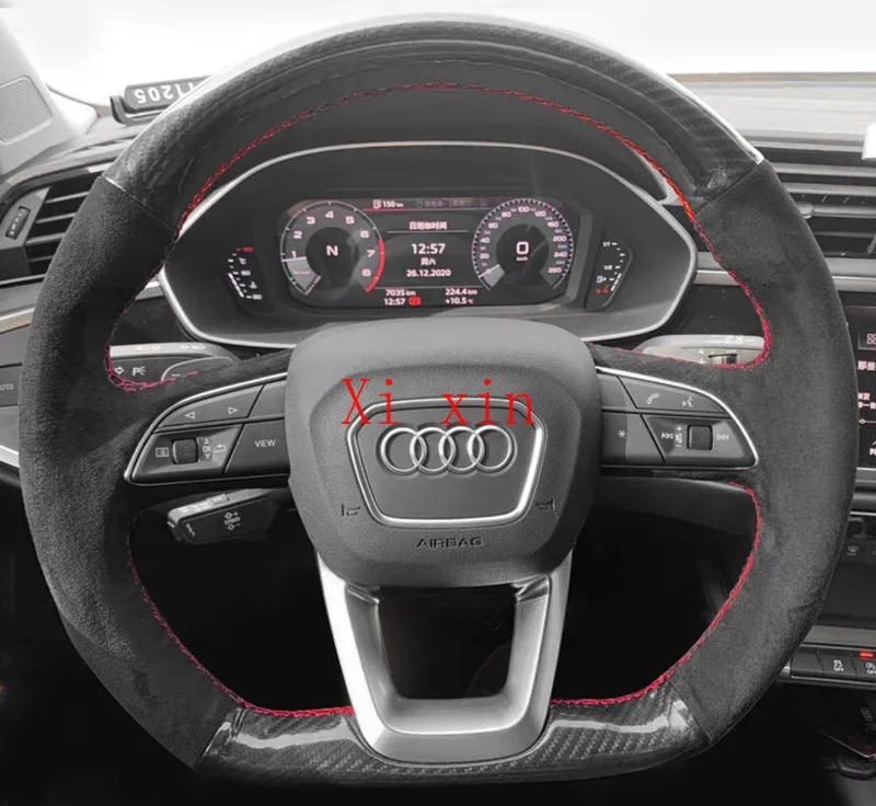 

For Audi A4L q5l Q3 A3 A6L q2l A5 A7 DIY custom carbon fiber suede hand sewn steering wheel cover car interior decoration