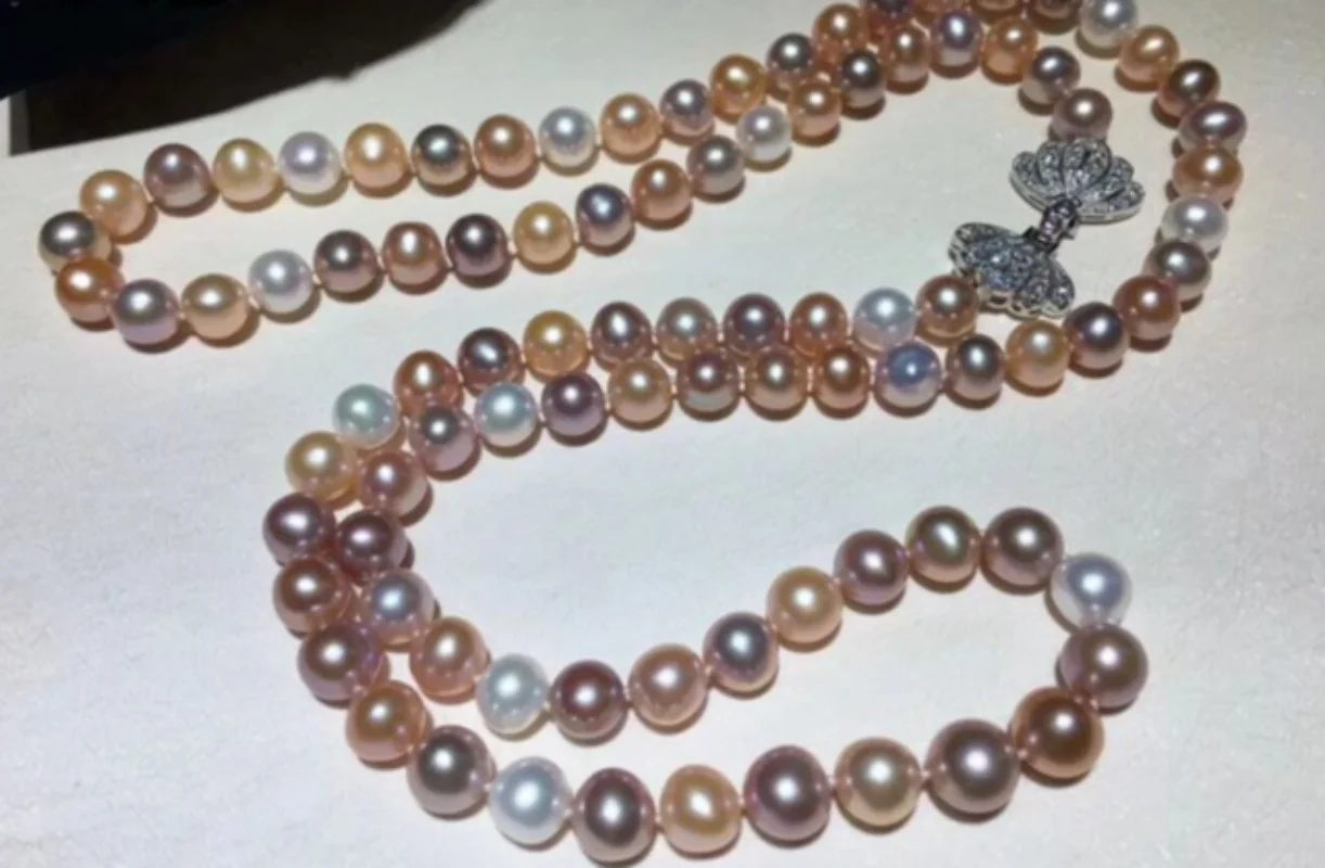 8-9 мм натуральное круглое подлинное многоцветное жемчужное ожерелье из южного