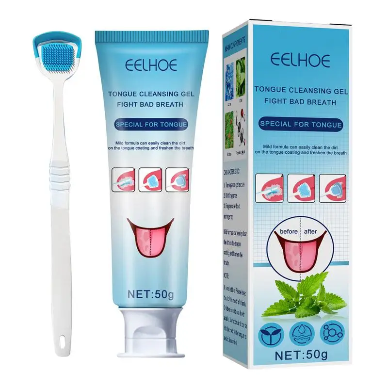 Tongue Cleaner Gel With Brush Reduce Bad Breath Oral Care Removes Oral Odor Fresh Breath Tongue Coating Cleaning Bad Breath For