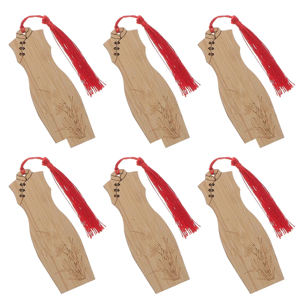 

6 Pcs Cheongsam Bamboo Bookmark Carved Labels Gift Tags Carving Festival Paper Markers Wooden Designed Bookmarks