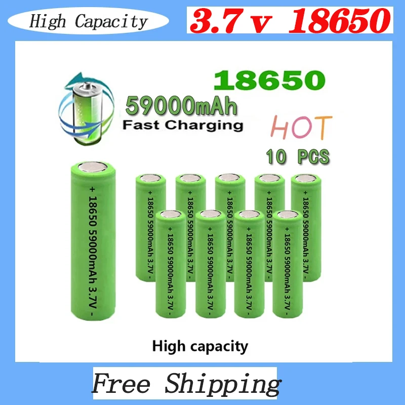 

1-10PCS 3.7V 59000mAh 18650 High-capacity Lithium Ion Rechargeable Battery for Headlight Flashlight Charging Droppshipping