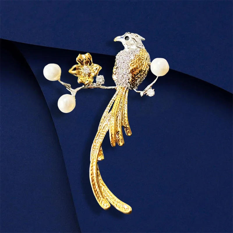 Брошь в виде птицы национальном стиле с цирконами и ветками элегантная брошь